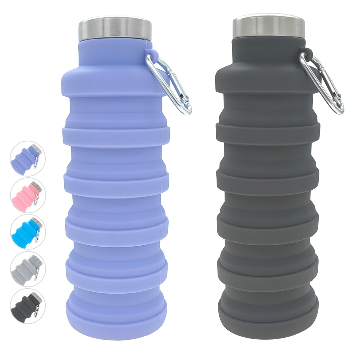 YCT Collapsible Water Bottle 17oz(500ml),Travel Portable Sport Water Bottle,Reusable Silicone Foldable Water Bottles for Gym Camping Hiking (Purple+Black)