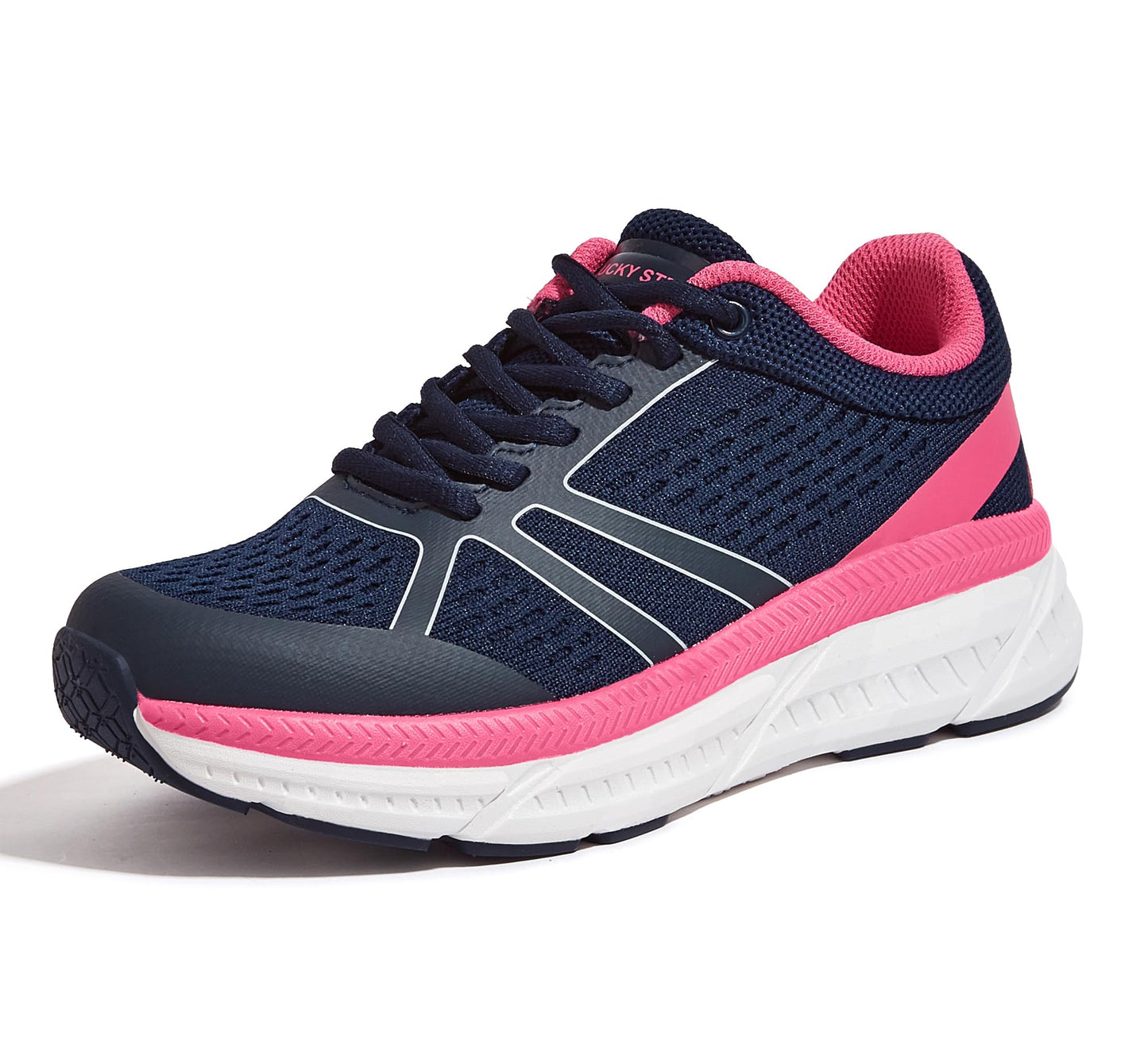 LUCKY STEP Women Walking Running Shoes Comfortable Hiking Shoes Breathable Non Slip Chunky Tennis Cross Training Workout Athletic Gym Sneakers(Navy/Fuchsia8.5)