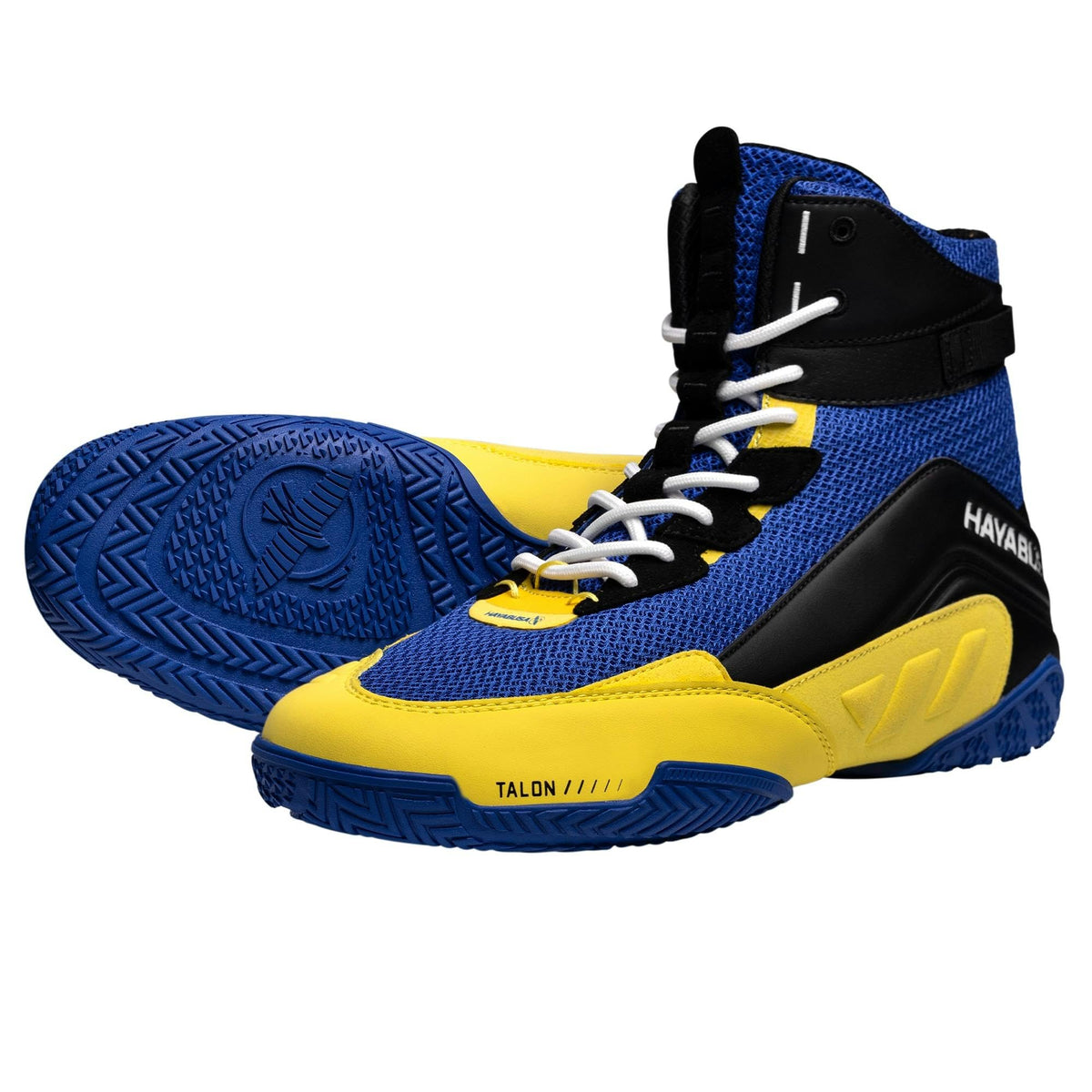Hayabusa Talon Boxing Shoes for Men and Women Lace Up Lightweight Mid High Top - Blue/Yellow 5