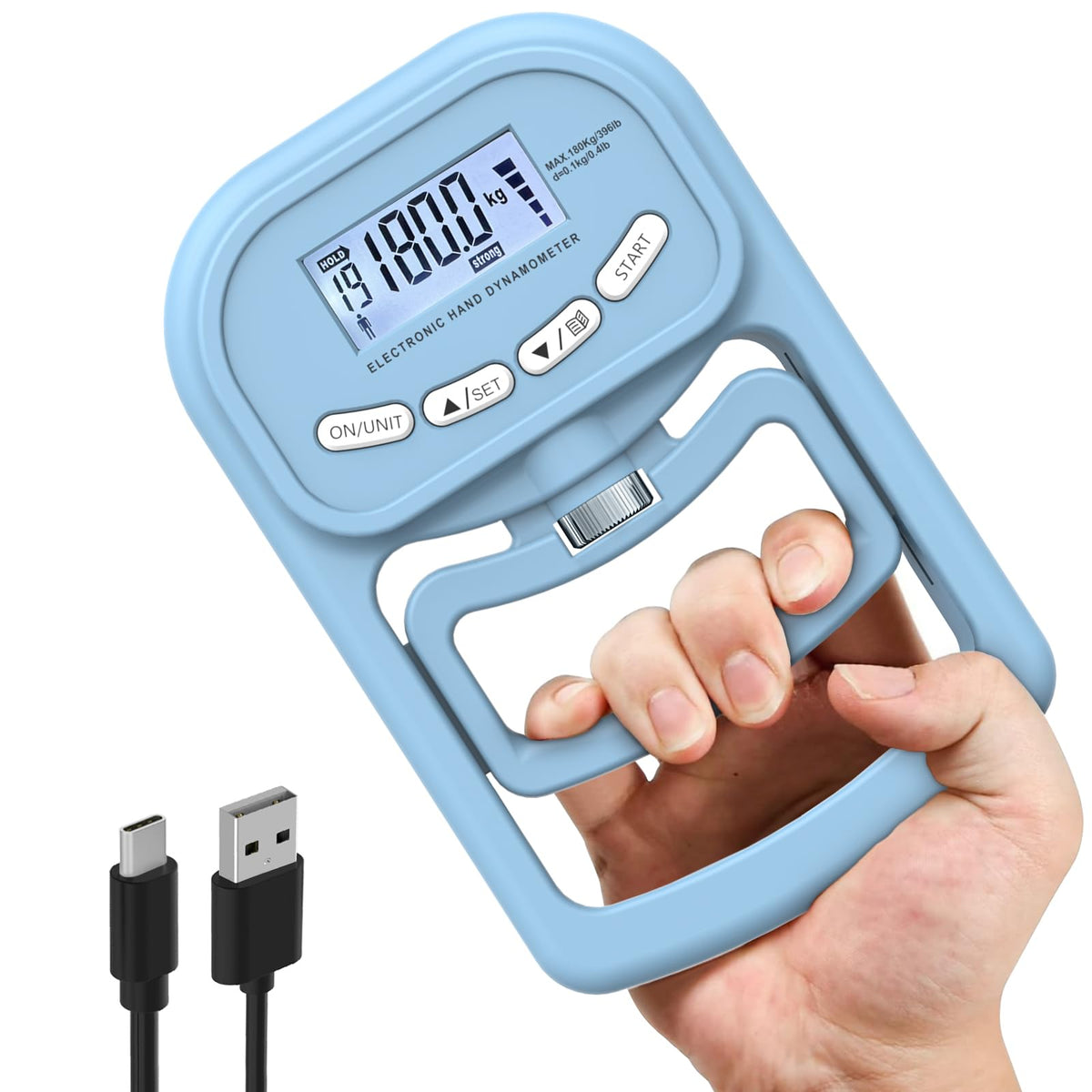 inaepeak 396lbs / 180kg Grip Strength Tester Rechargeable Electronic Hand Dynamometer Digital Grip Strength Tester with LCD Display Adjustable Hand Grip Dynamometer Hand Exercisers for Strength