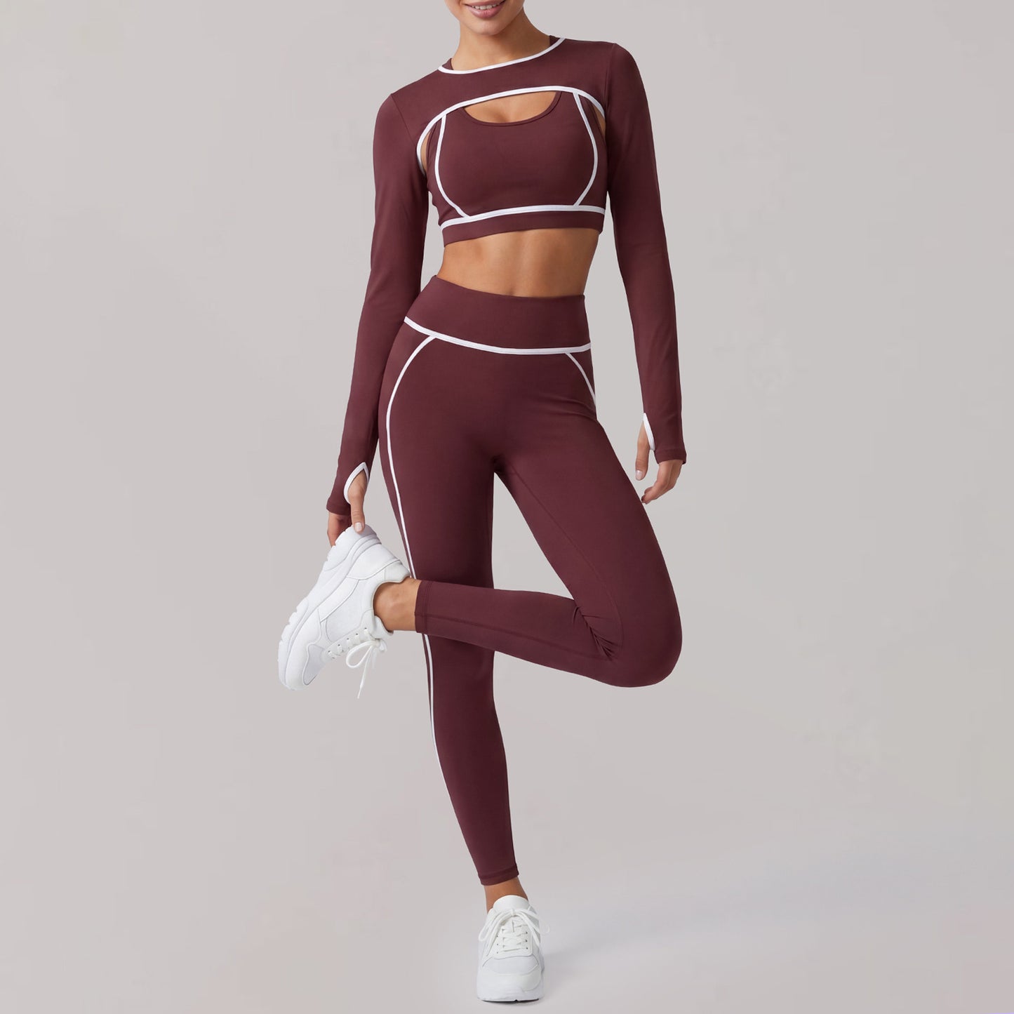 Bare-Feel Yoga Workout Set for Women, High-End Crop Top with Shockproof Sports Bra and Running Leggings Set