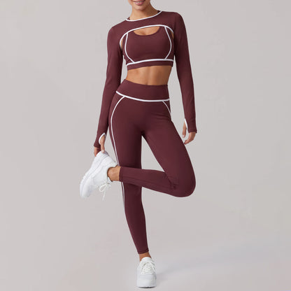 Bare-Feel Yoga Workout Set for Women, High-End Crop Top with Shockproof Sports Bra and Running Leggings Set