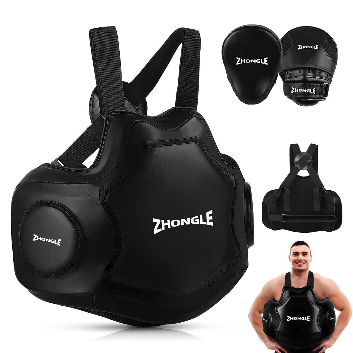 Professional Boxing Body Protector Coach’s Boxing Vest Fight Sports Heavy Hitter Boxing Body Pad Taekwondo Chest Target Leather Body Protector for Boxing MMA（Chest Target+Hand Target）