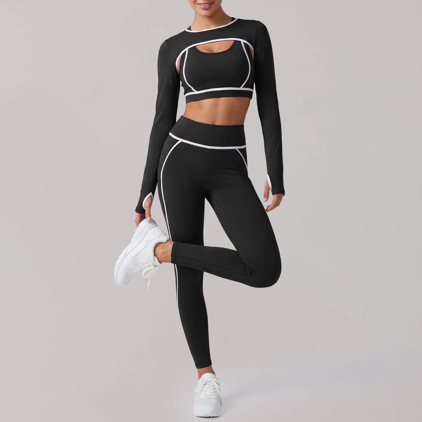 Bare-Feel Yoga Workout Set for Women, High-End Crop Top with Shockproof Sports Bra and Running Leggings Set