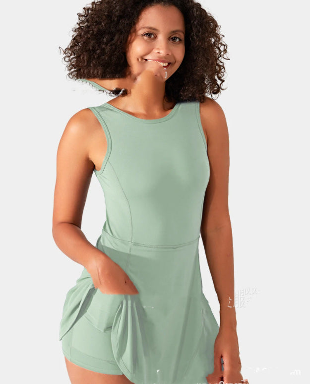 U-Shaped Backless One-Piece Yoga Dress Skirt