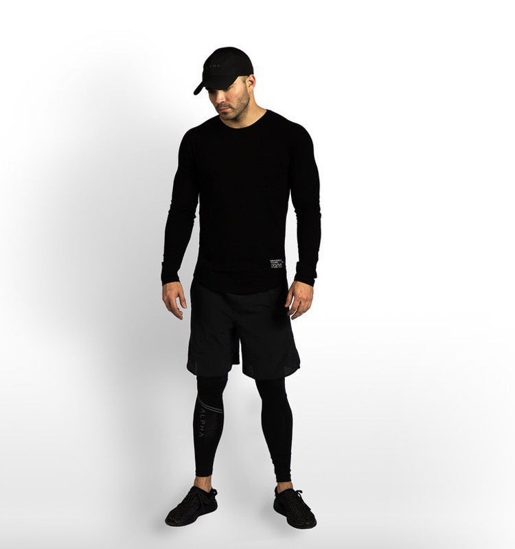 Muscle Master Long Sleeve Fitted Training T-Shirt for Men, Casual Round Neck Workout Base Layer