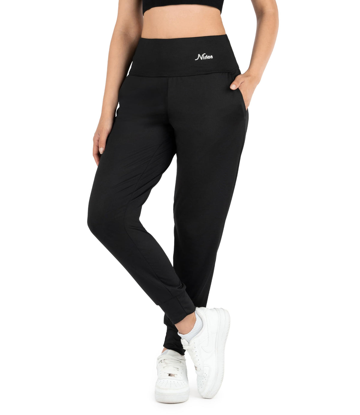 Nirlon Lightweight Joggers for Women - Athletic Womens Joggers with Pockets Workout Leggings for Women - Breathable Stylish Sweatpants Womens Joggers for Gym and Yoga Pants (M 24" Black)