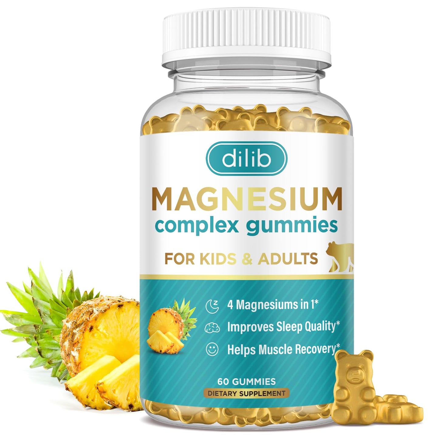 Magnesium Complex Gummies- Calm Chewable Gummies for Kids & Adults- Magnesium Glycinate Taurate Citrate Malate Supplement-Support Calm Stress Relief Bone Muscle Mood Vegan 60 Gummies