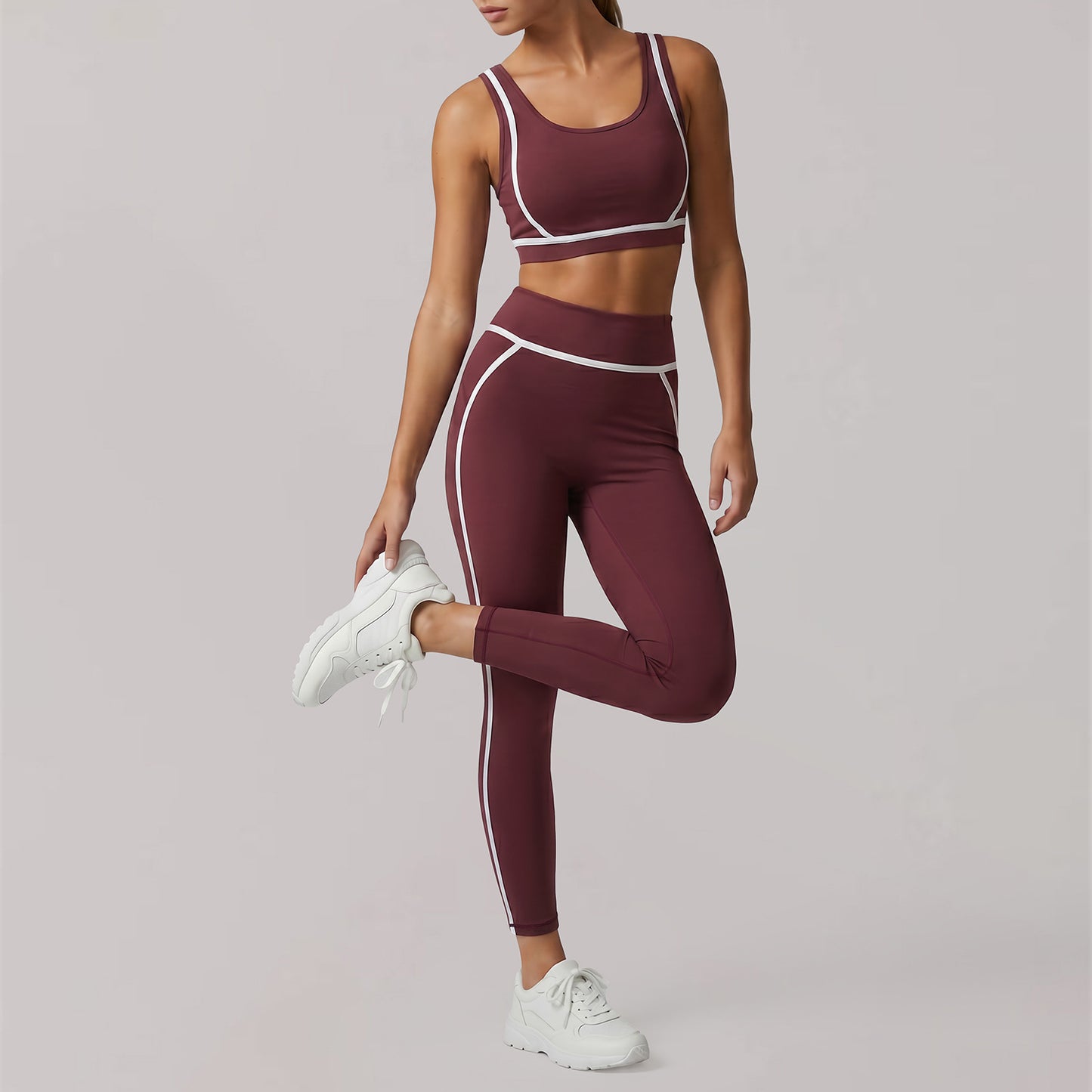 Bare-Feel Yoga Workout Set for Women, High-End Crop Top with Shockproof Sports Bra and Running Leggings Set