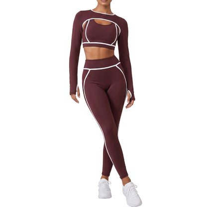 Bare-Feel Yoga Workout Set for Women, High-End Crop Top with Shockproof Sports Bra and Running Leggings Set