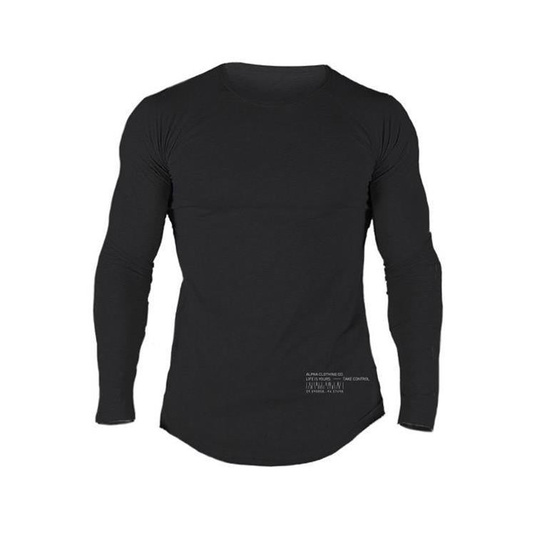 Muscle Master Long Sleeve Fitted Training T-Shirt for Men, Casual Round Neck Workout Base Layer