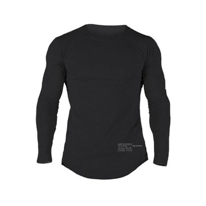 Muscle Master Long Sleeve Fitted Training T-Shirt for Men, Casual Round Neck Workout Base Layer