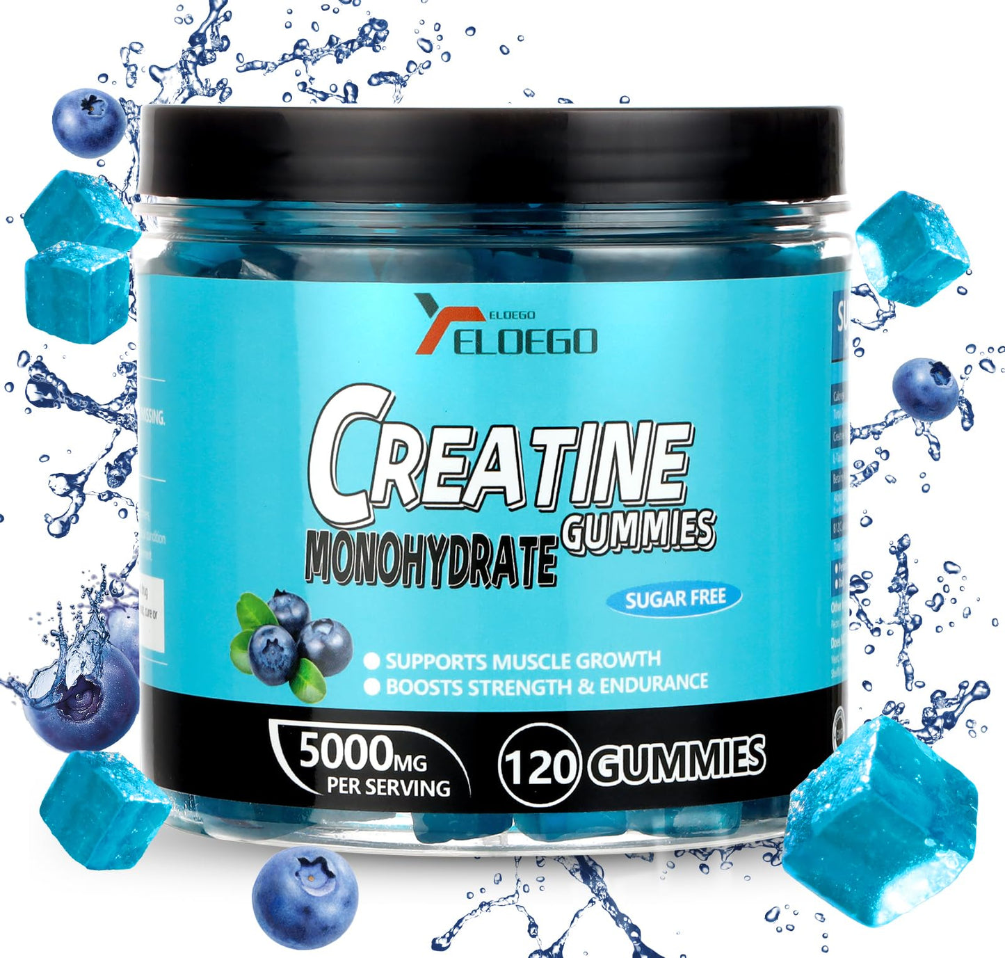 Creatine Monohydrate Gummies 5000mg Sugar Free for Men & Women with L-Taurine + Vitamin B12 for Muscle Strength Muscle Builder Energy Boost Pre-Workout Supplement Gummy Blueberry-120 Count