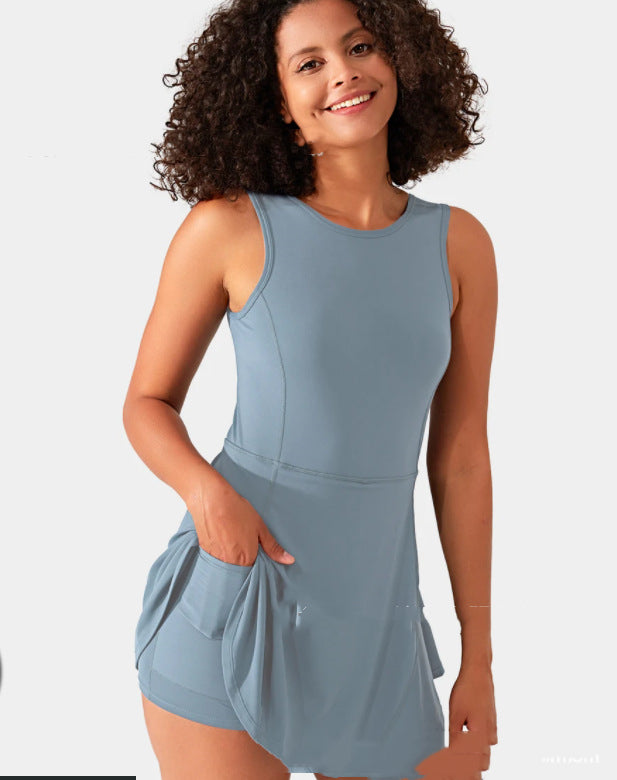 U-Shaped Backless One-Piece Yoga Dress Skirt