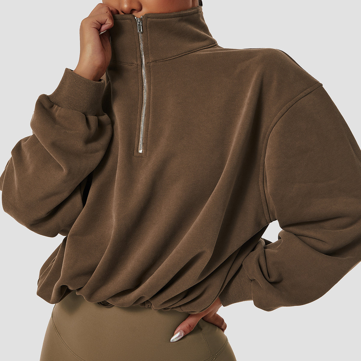 High Neck Fitness Pullover Sweatshirt for Women