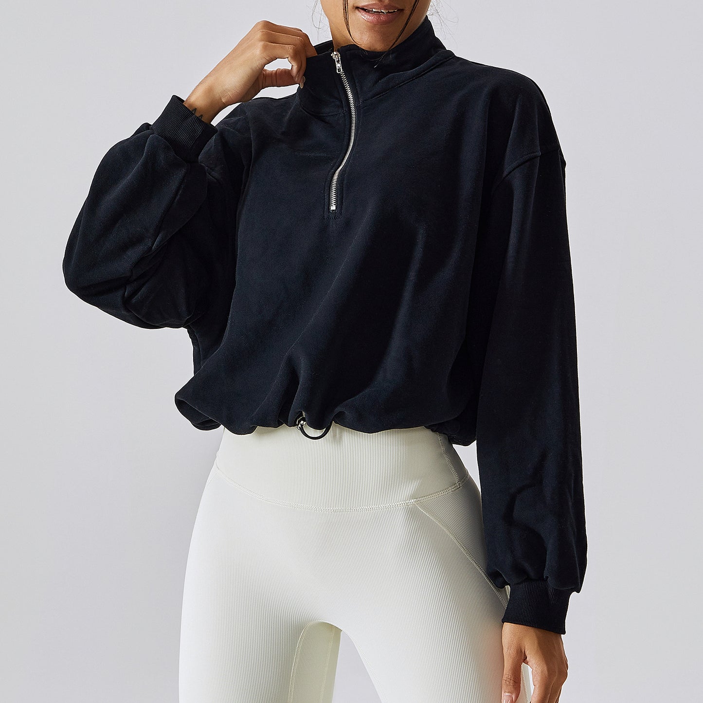 High Neck Fitness Pullover Sweatshirt for Women